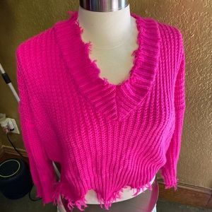 Hot pink frayed sweater